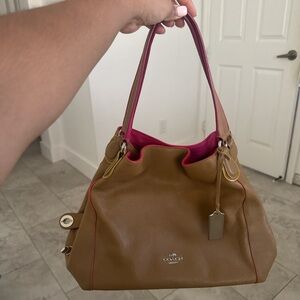 Coach Brown and Pink Leather Shoulder Bag